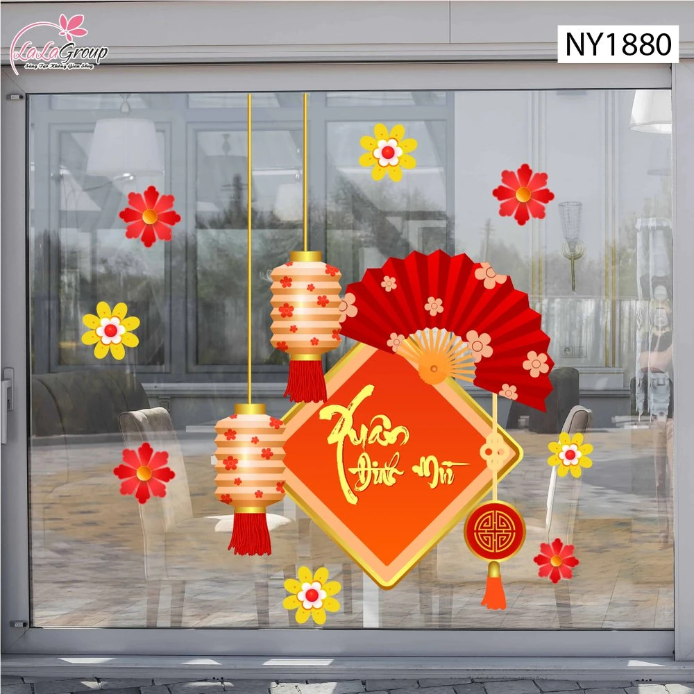 Decal Trang Trí Tết Xuân Đinh Mùi Và Lồng Đèn May Mắn