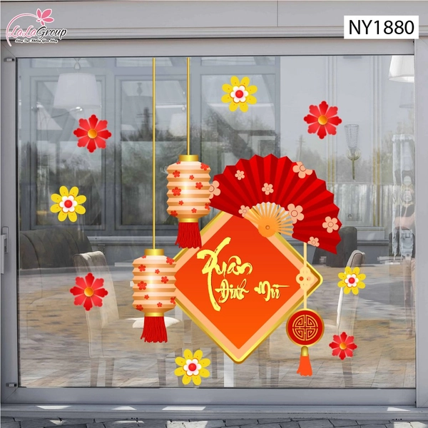 Decal Trang Trí Tết Xuân Đinh Mùi Và Lồng Đèn May Mắn