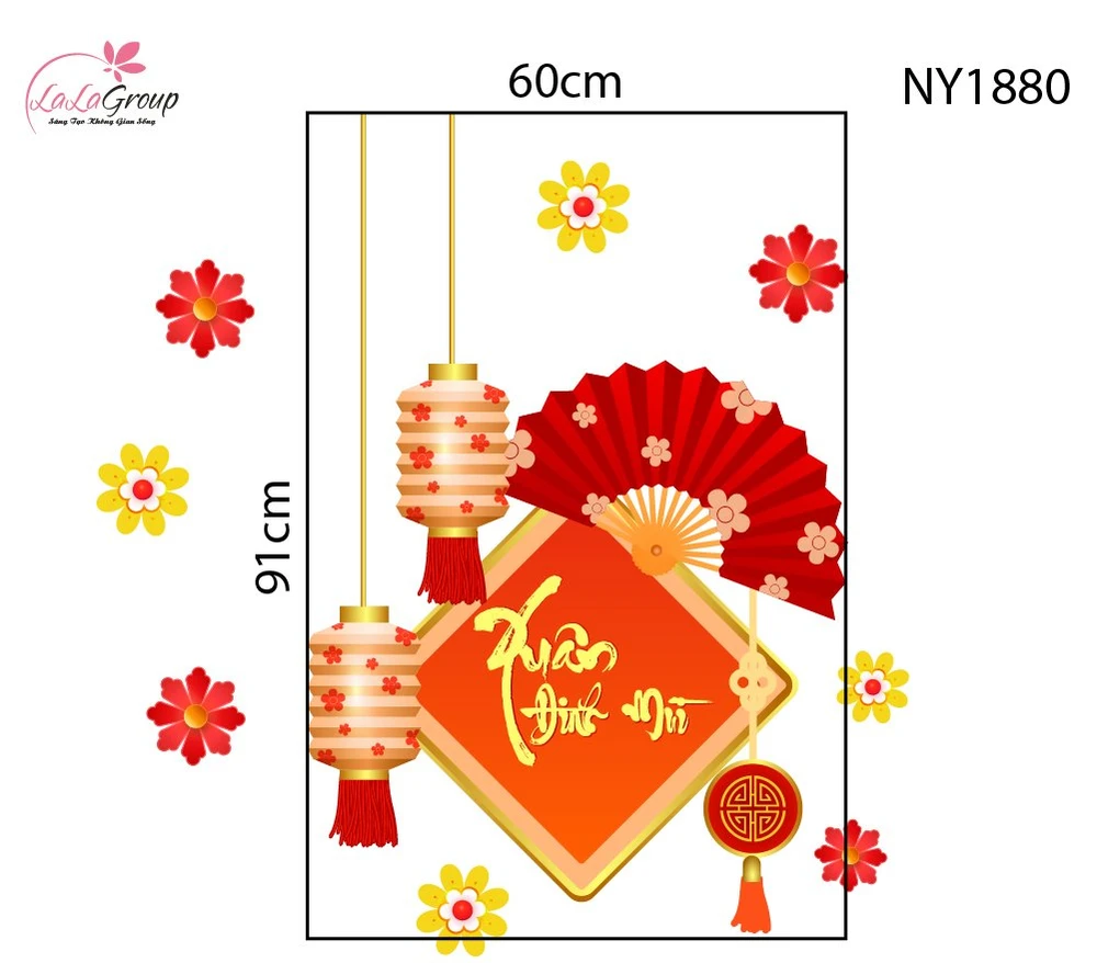 Decal Trang Trí Tết Xuân Đinh Mùi Và Lồng Đèn May Mắn