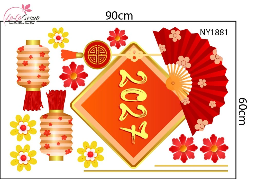 Decal Trang Trí Tết Mừng Xuân 2027 Tài Lộc Đầy Nhà