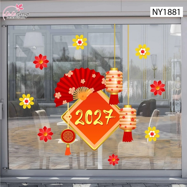 Decal Trang Trí Tết Mừng Xuân 2027 Tài Lộc Đầy Nhà