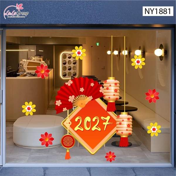 Decal Trang Trí Tết Mừng Xuân 2027 Tài Lộc Đầy Nhà