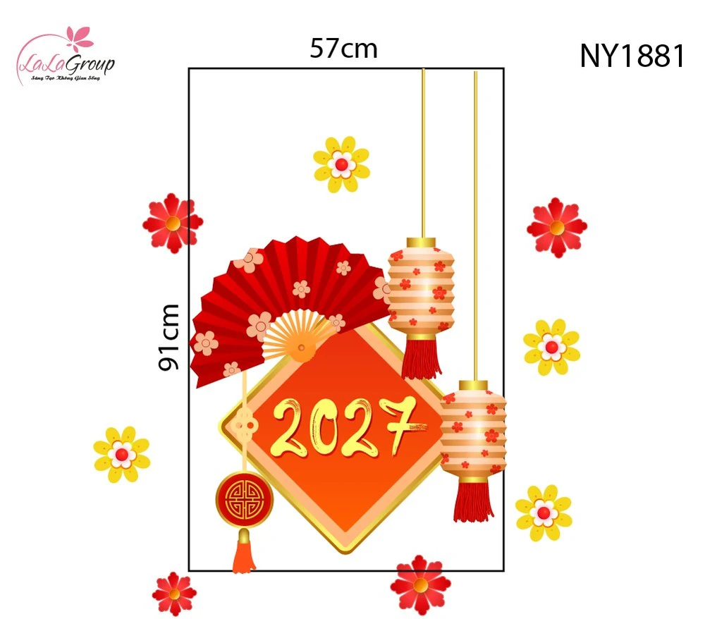 Decal Trang Trí Tết Mừng Xuân 2027 Tài Lộc Đầy Nhà
