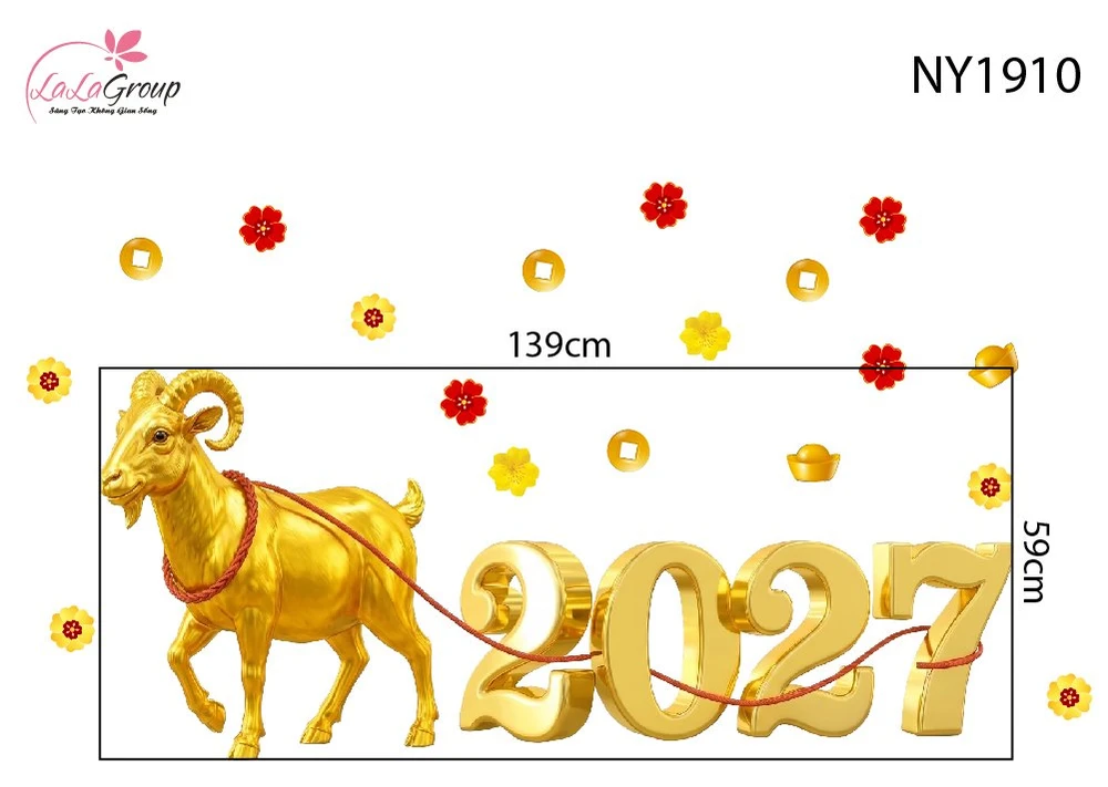 Combo Decal Trang Trí Tết Đinh Mùi Rước Lộc 2027