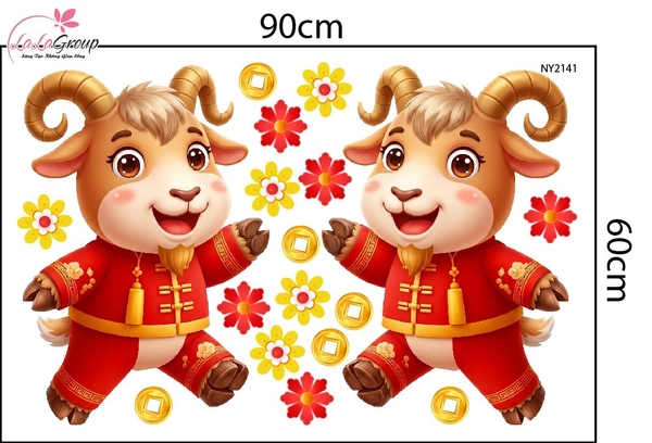 Decal Trang Trí Tết Song Dương Du Xuân Cát Tường