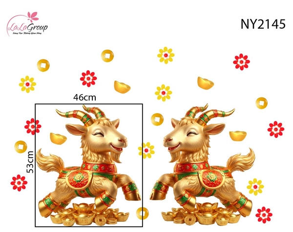 Decal Trang Trí Tết Cặp Dê Vàng Hoàng Kim Phú Quý