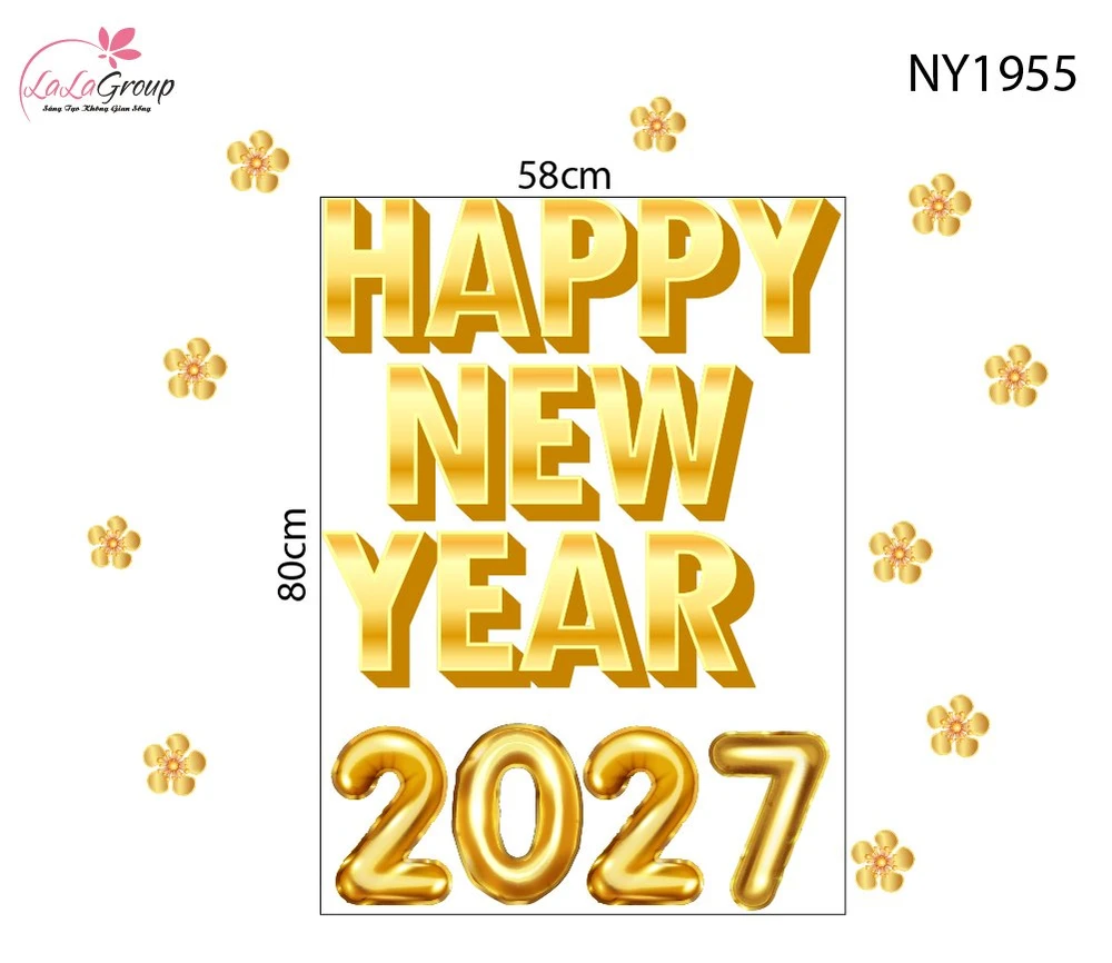 Decal Trang Trí Tết Happy New Year 2027 Phúc Lộc