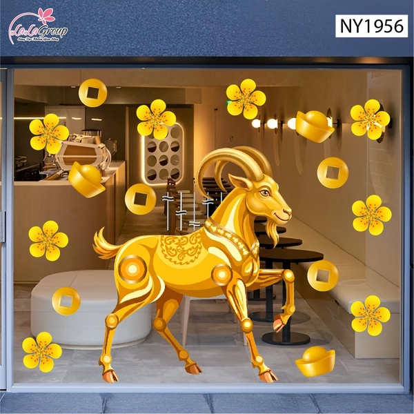Decal Trang Trí Tết Dê Vàng Đón Xuân