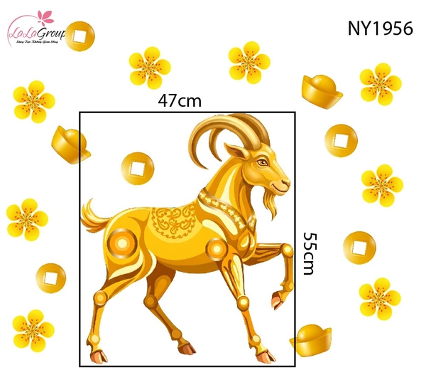 Decal Trang Trí Tết Dê Vàng Đón Xuân