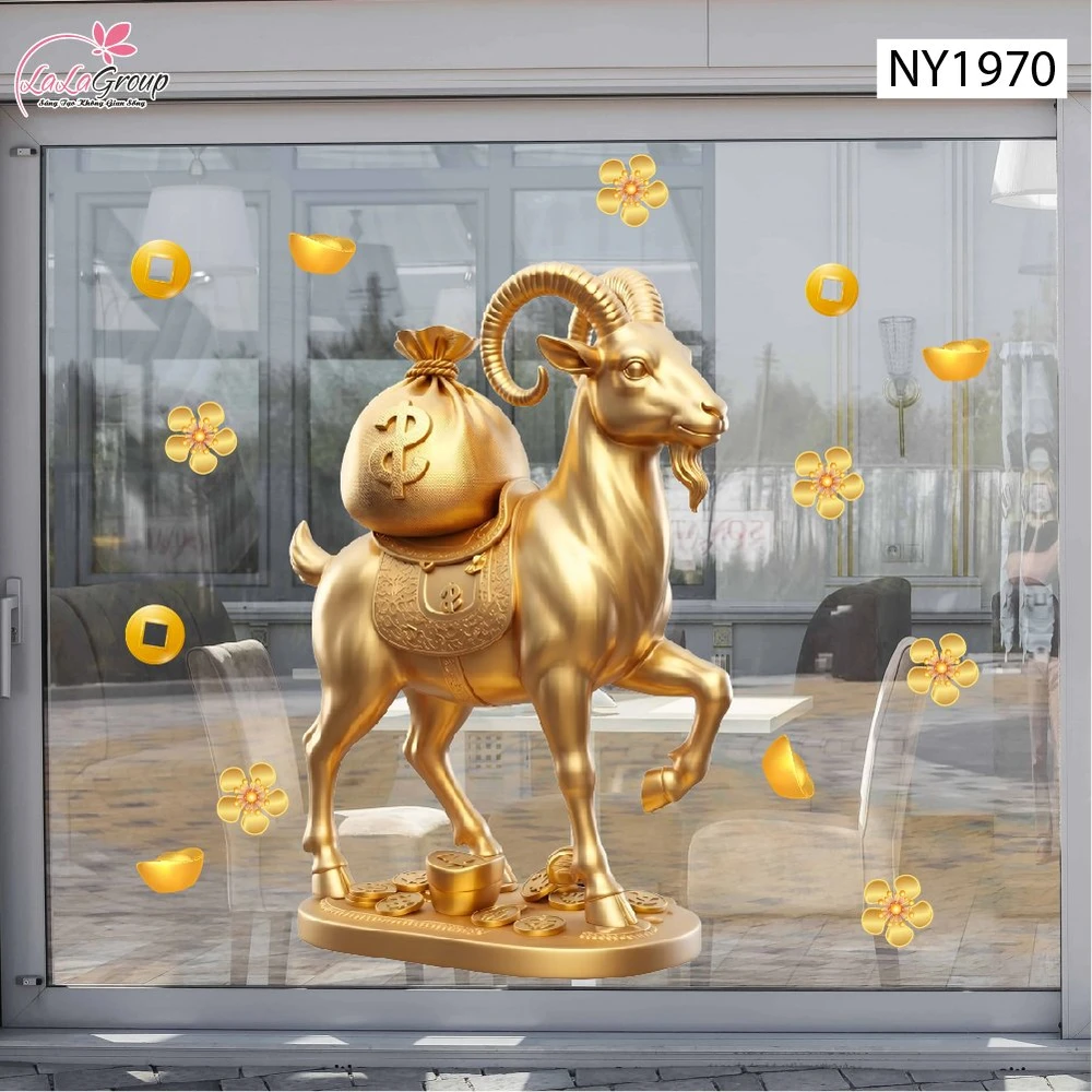 Decal Trang Trí Tết Chú Dê Hoàng Kim Chiêu Tài Tấn Lộc
