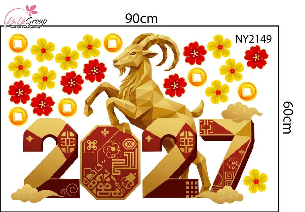 Decal Trang Trí Tết Chú Dê Vàng Khai Xuân Đắc Lộc 2027