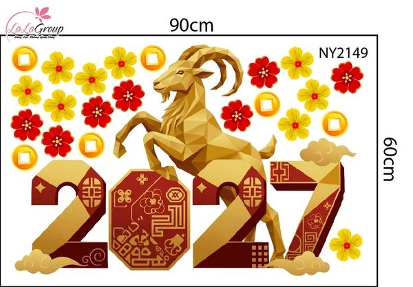 Decal Trang Trí Tết Chú Dê Vàng Khai Xuân Đắc Lộc 2027