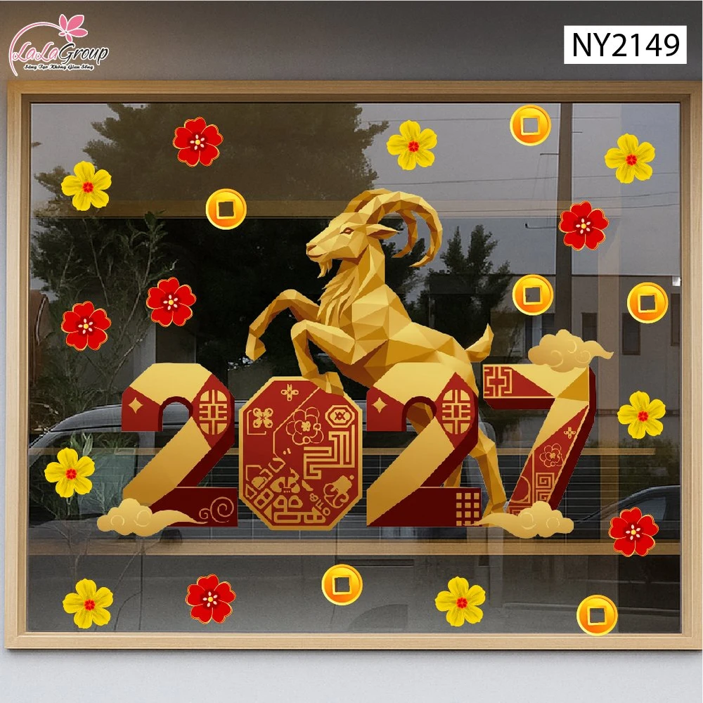 Decal Trang Trí Tết Chú Dê Vàng Khai Xuân Đắc Lộc 2027
