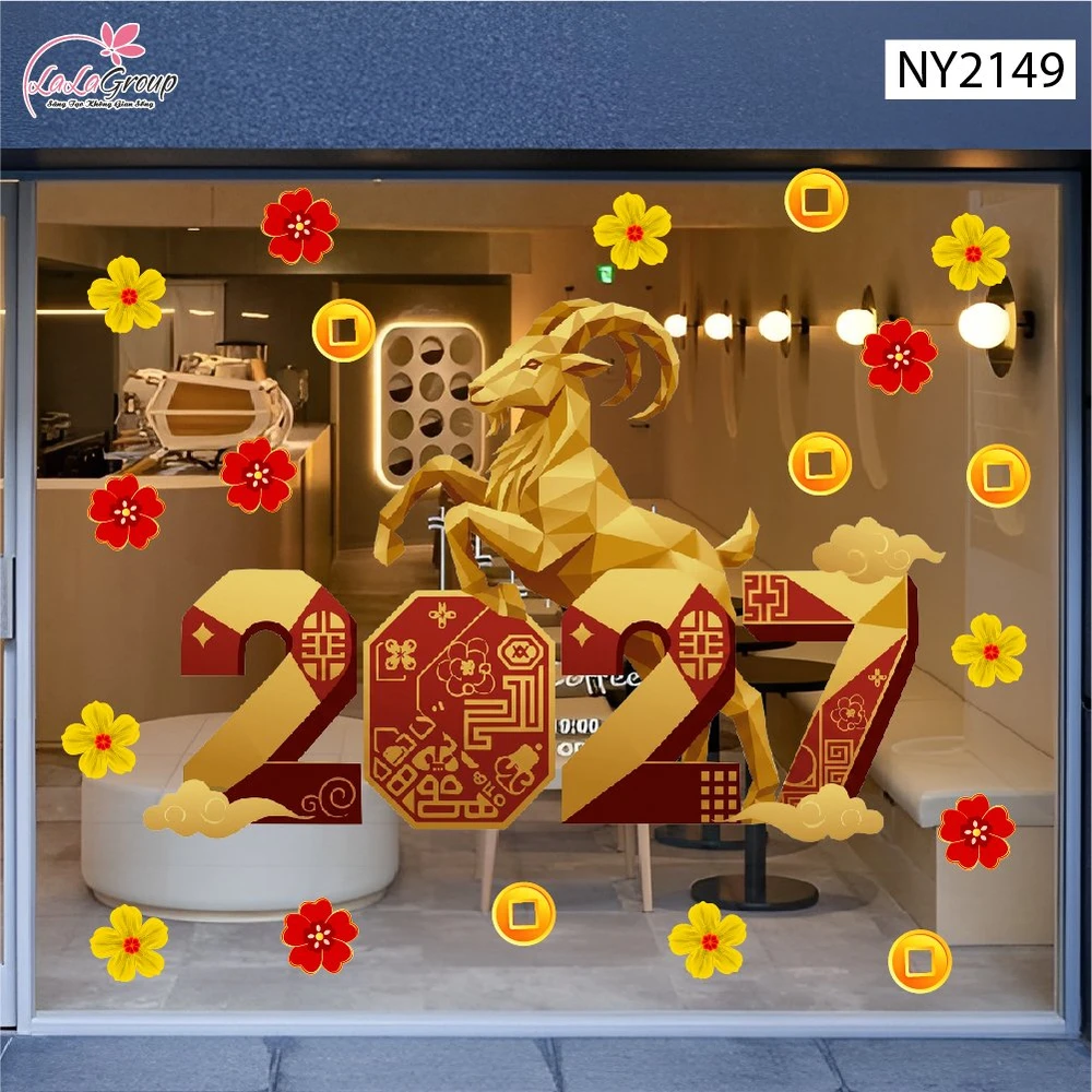 Decal Trang Trí Tết Chú Dê Vàng Khai Xuân Đắc Lộc 2027