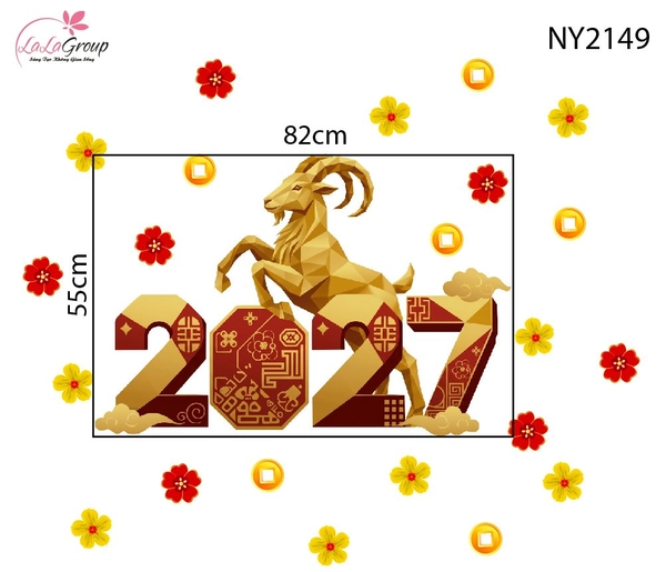 Decal Trang Trí Tết Chú Dê Vàng Khai Xuân Đắc Lộc 2027