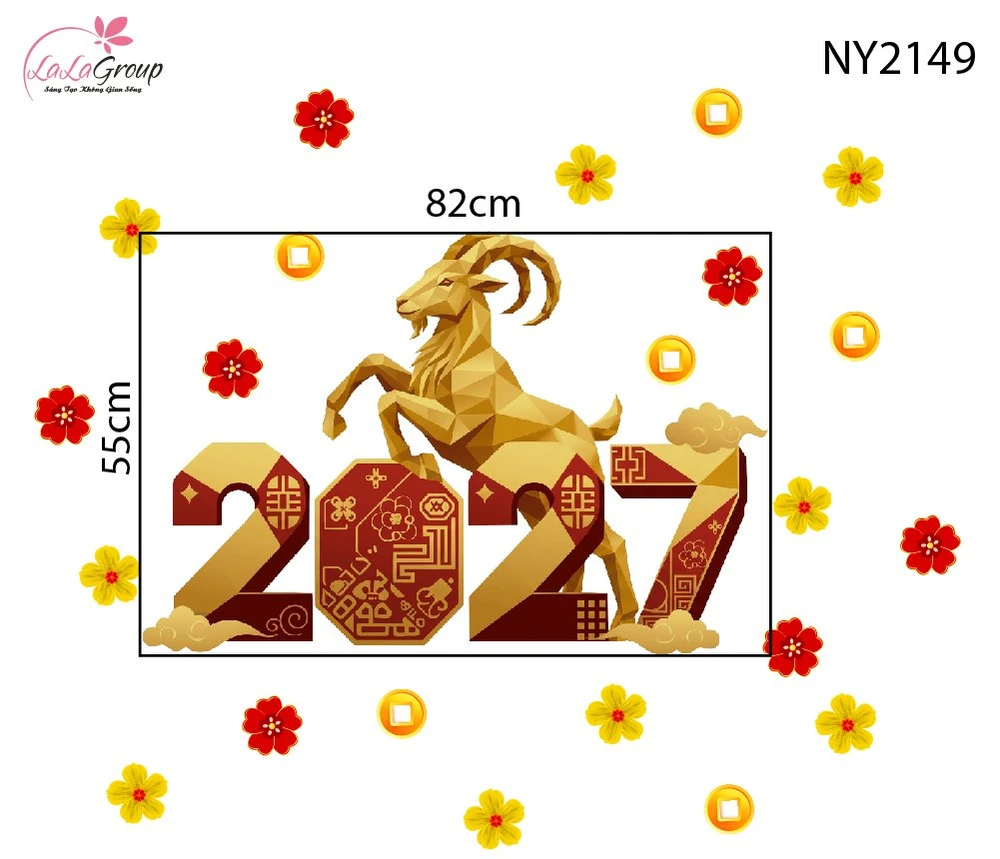 Decal Trang Trí Tết Chú Dê Vàng Khai Xuân Đắc Lộc 2027
