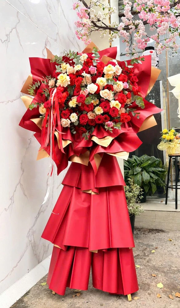 Kệ Hoa Khai Trương Tone Đỏ Phú Quý Trường Tồn