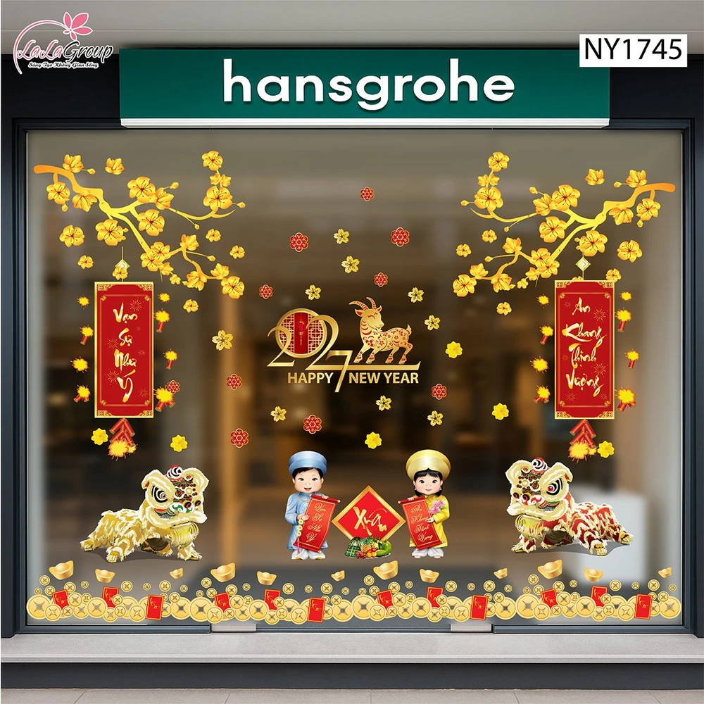 Combo Decal Trang Trí Tết Xuân Đinh Mùi 2027 Vạn Sự Như Ý