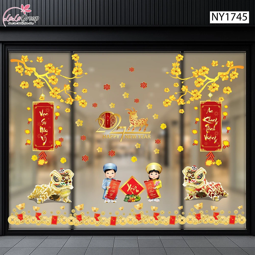 Combo Decal Trang Trí Tết Xuân Đinh Mùi 2027 Vạn Sự Như Ý