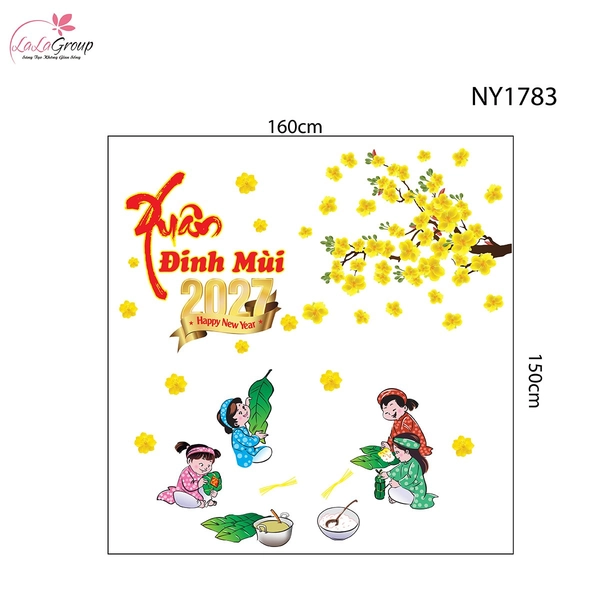 Combo Decal Trang Trí Cửa Kính Ngày Tết Bé Gói Bánh Chưng 2027