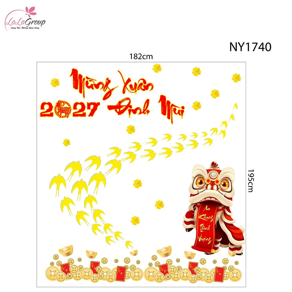 Combo Decal Trang Trí Tết Én Vàng Mừng Xuân Đinh Mùi 2027