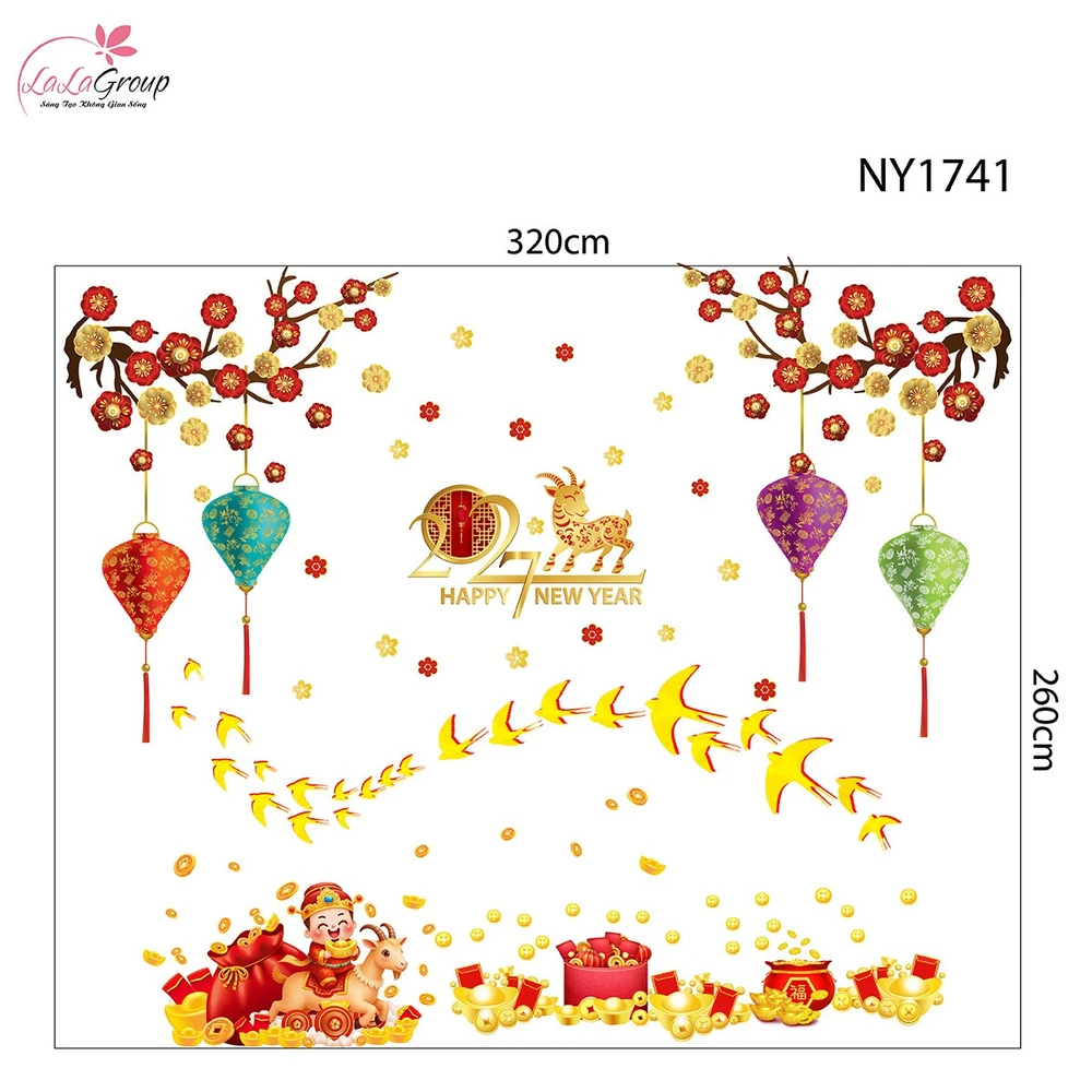 Combo Decal Trang Trí Tết Én Vàng Đón Xuân Đinh Mùi 2027