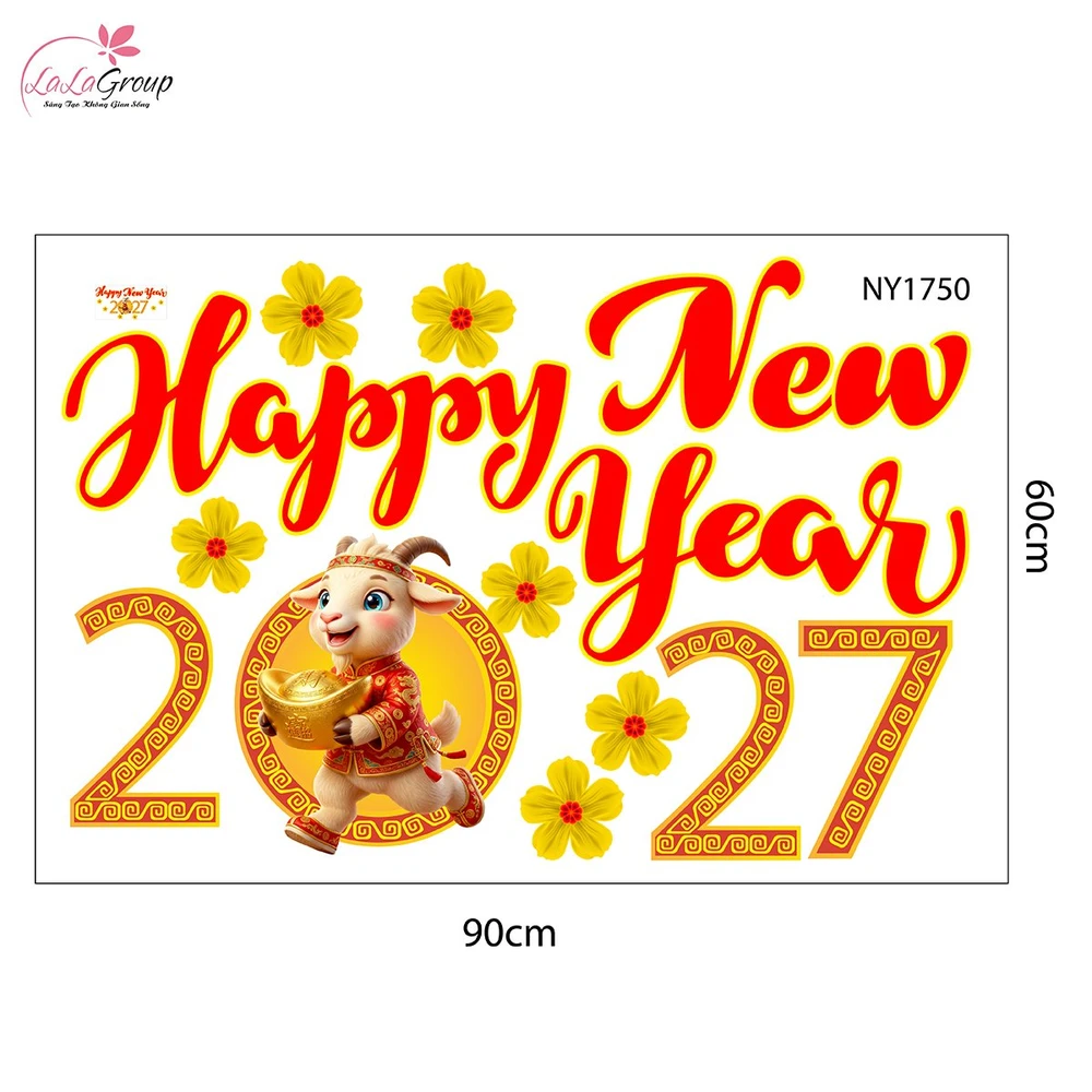 Combo Decal Trang Trí Tết Happy New Year Đinh Mùi 2027