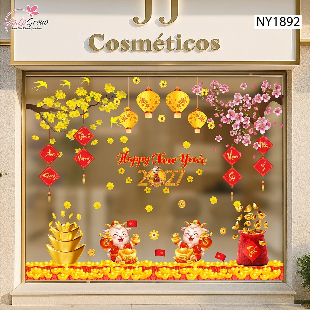 Combo Decal Trang Trí Tết Happy New Year Đinh Mùi 2027
