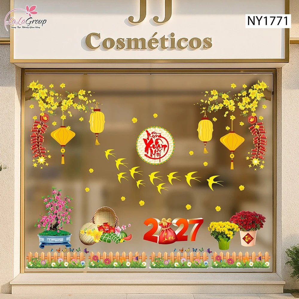 Combo Decal Trang Trí Tết Én Vàng Bay Lượn Mừng Xuân Mới Đinh Mùi