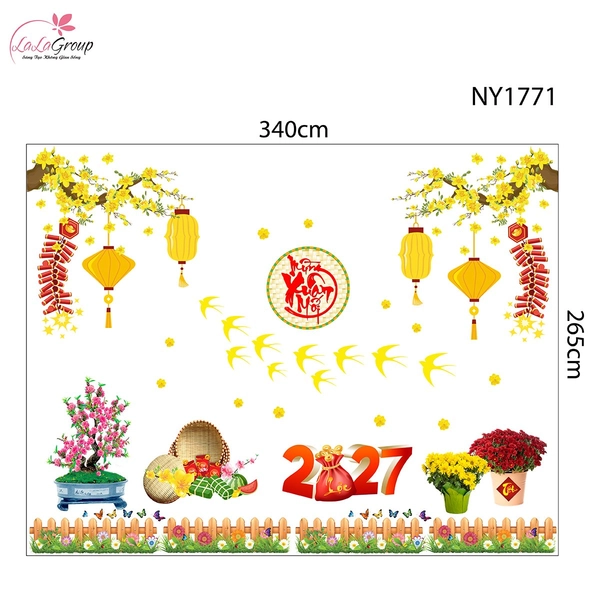 Combo Decal Trang Trí Tết Én Vàng Bay Lượn Mừng Xuân Mới Đinh Mùi