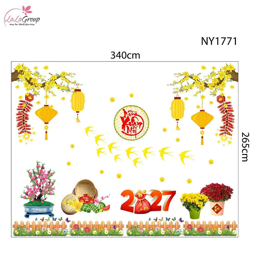 Combo Decal Trang Trí Tết Én Vàng Bay Lượn Mừng Xuân Mới Đinh Mùi
