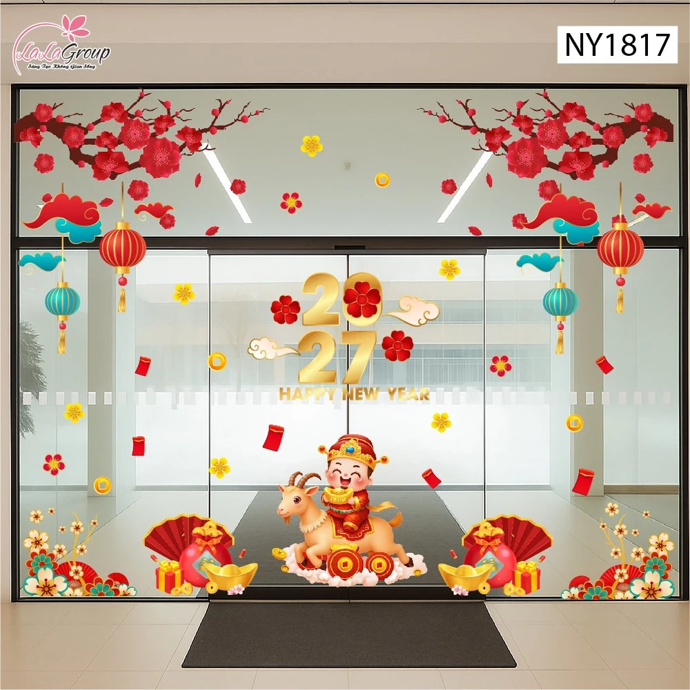 Combo Decal Trang Trí Tết 2027 Thần Tài Cưỡi Dê Rước Lộc Đầu Năm