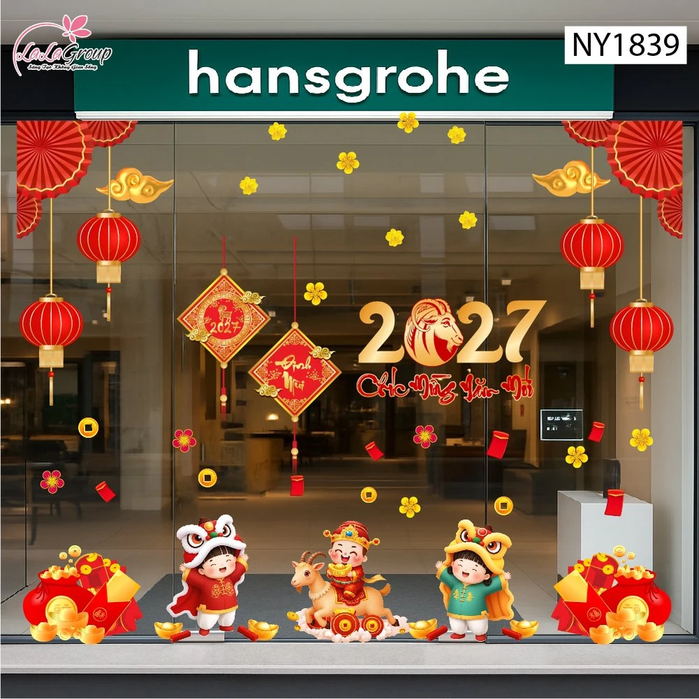 Combo Decal Trang Trí Tết Thần Tài Và Đôi Bé Múa Lân 2027