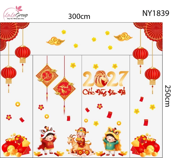 Combo Decal Trang Trí Tết Thần Tài Và Đôi Bé Múa Lân 2027