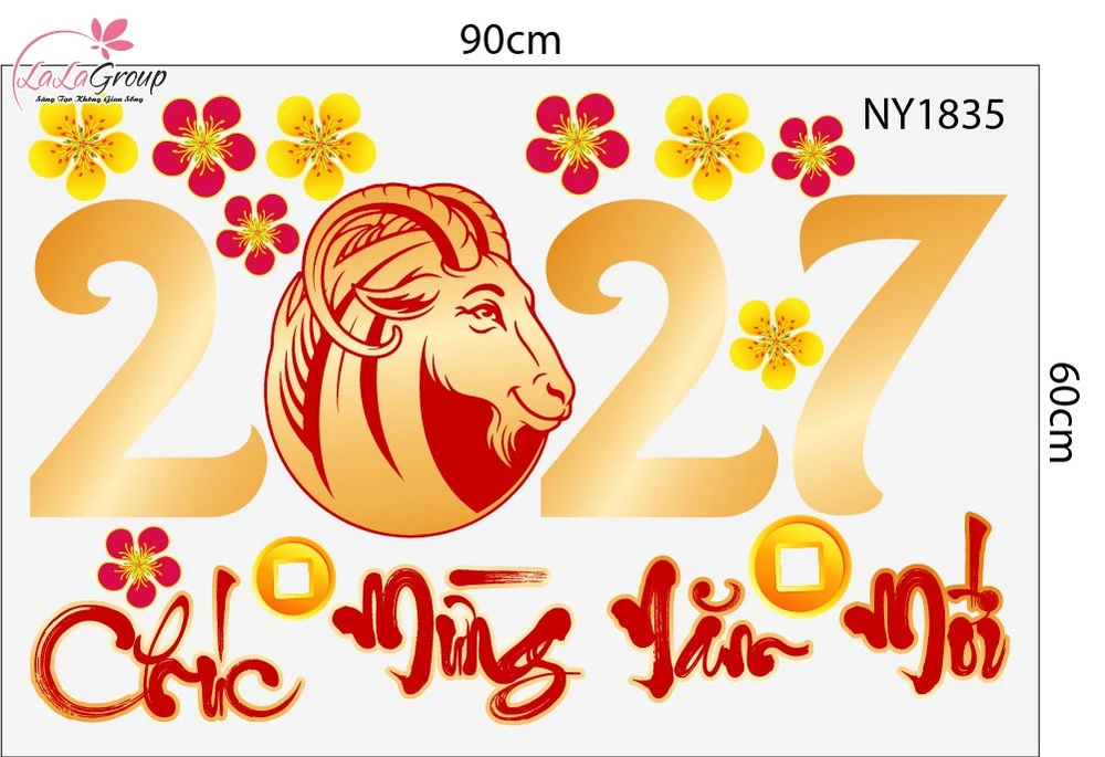 Combo Decal Trang Trí Tết Thần Tài Và Đôi Bé Múa Lân 2027