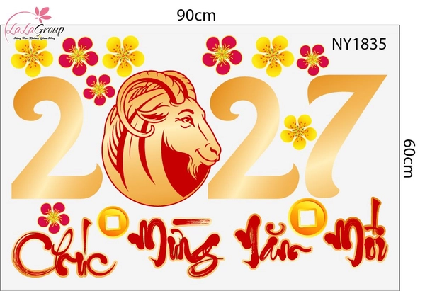 Combo Decal Trang Trí Tết Thần Tài Và Đôi Bé Múa Lân 2027