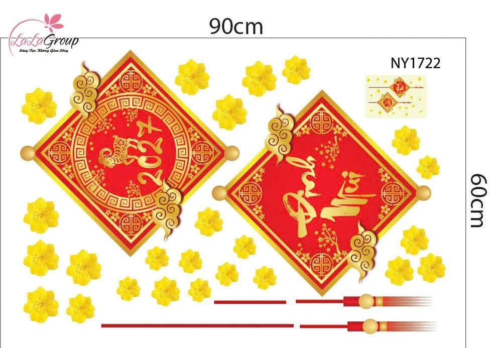 Combo Decal Trang Trí Tết Thần Tài Và Đôi Bé Múa Lân 2027