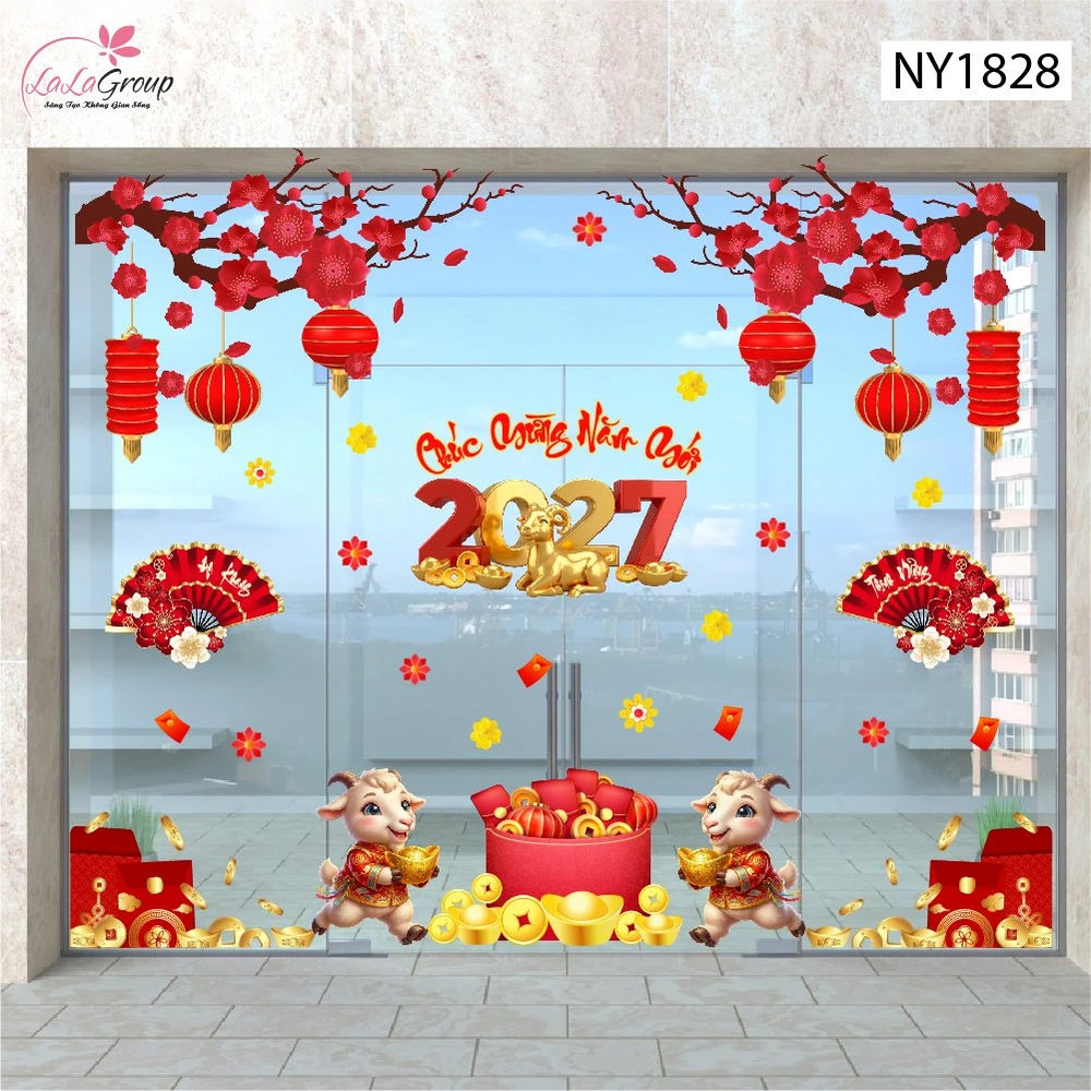 Combo Decal Trang Trí Tết Song Mùi Chúc Mừng Năm Mới 2027