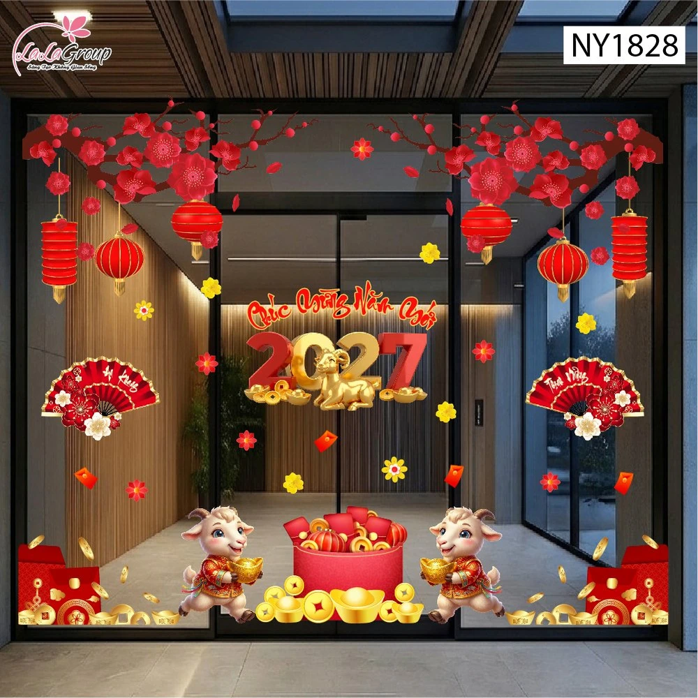 Combo Decal Trang Trí Tết Song Mùi Chúc Mừng Năm Mới 2027
