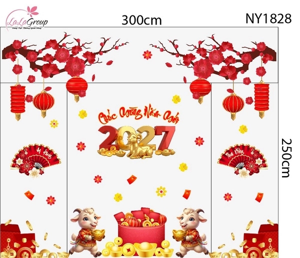 Combo Decal Trang Trí Tết Song Mùi Chúc Mừng Năm Mới 2027