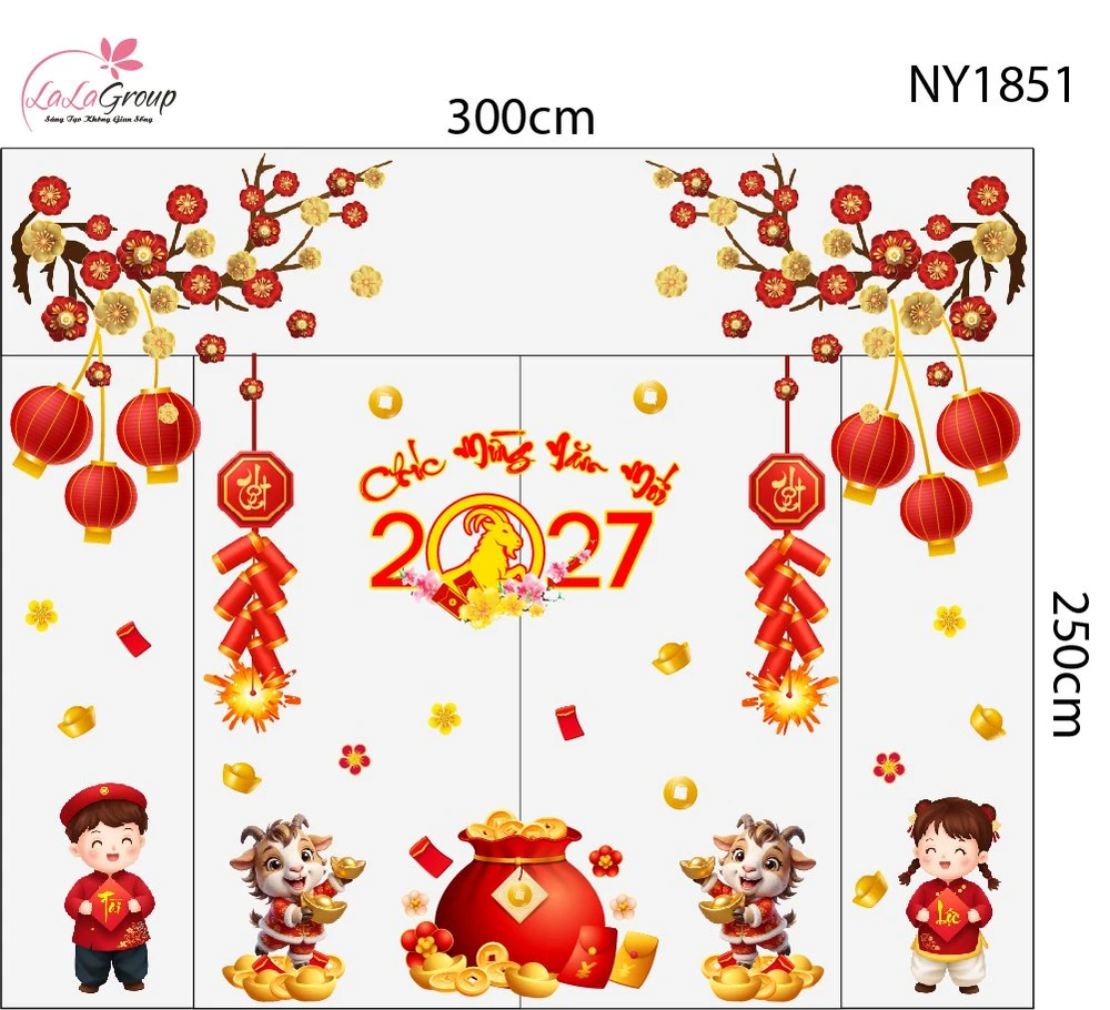 Combo Decal Trang Trí Tết Chúc Mừng Năm Mới Đinh Mùi Tài Lộc
