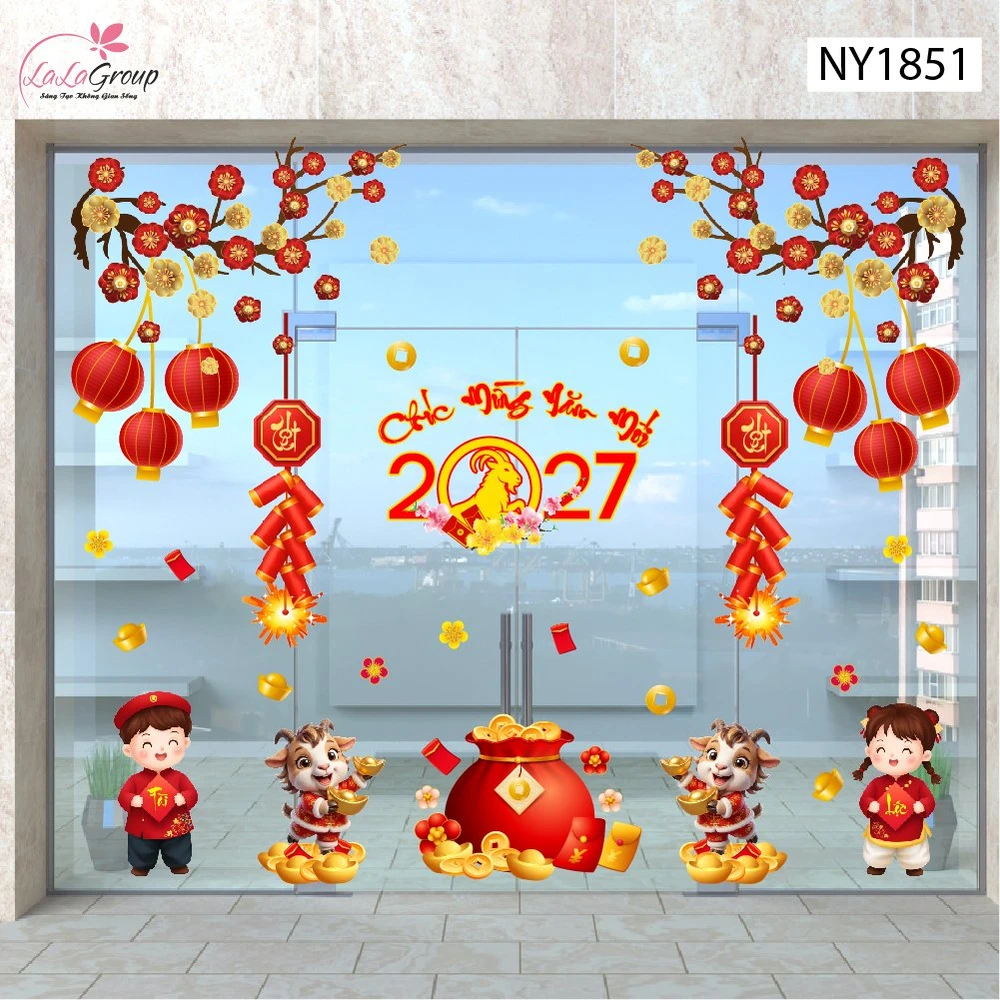 Combo Decal Trang Trí Tết Chúc Mừng Năm Mới Đinh Mùi Tài Lộc