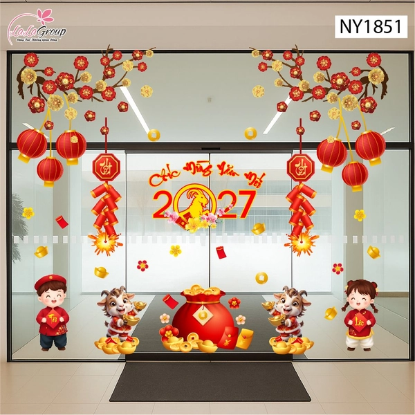 Combo Decal Trang Trí Tết Chúc Mừng Năm Mới Đinh Mùi Tài Lộc