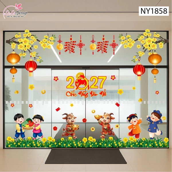 Combo Decal Trang Trí Tết Bé Vui Xuân Mừng Năm Mới Đinh Mùi