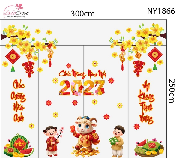 Combo Decal Trang Trí Tết Đinh Mùi Rước Lộc Xuân
