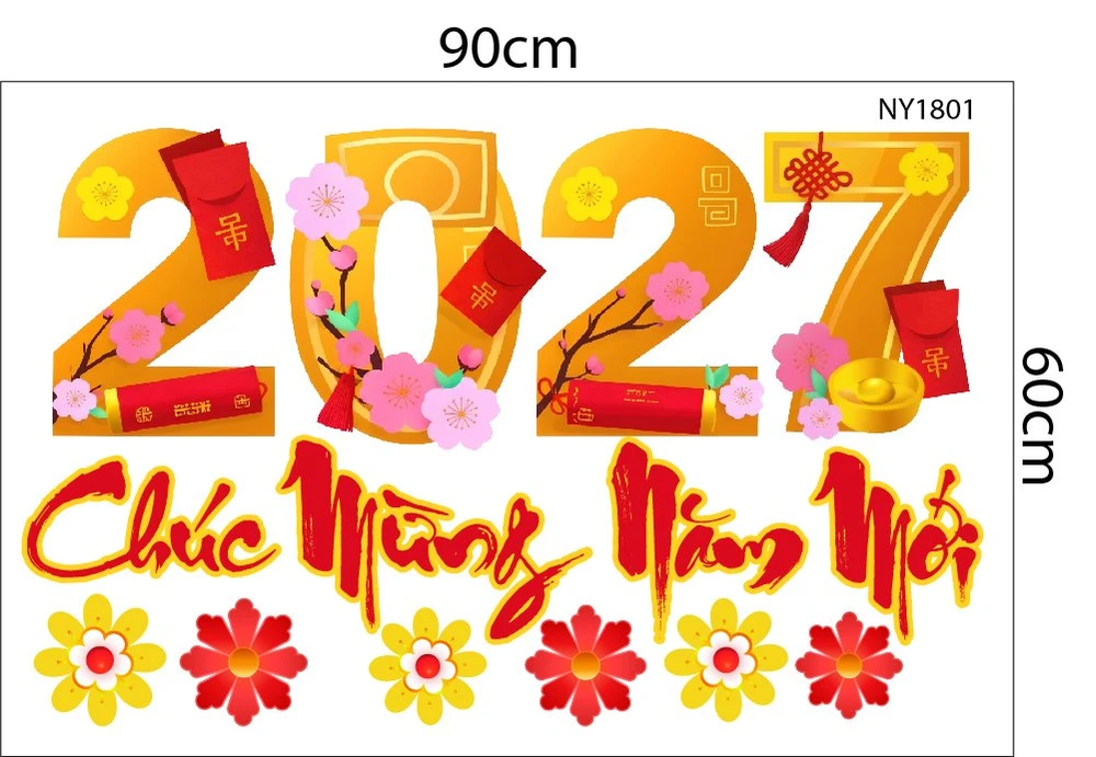Combo Decal Trang Trí Tết Đinh Mùi Rước Lộc Xuân