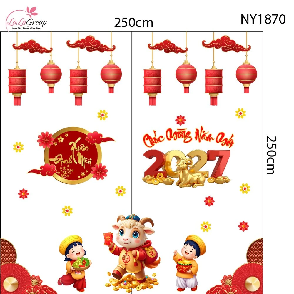 Combo Decal Trang Trí Tết Tuấn Mã Mừng Xuân Đinh Mùi 2027