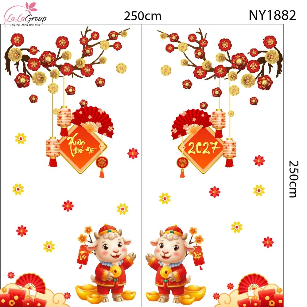 Decal Trang Trí Tết Đinh Mùi Tài Lộc Bình An Đủ Đầy