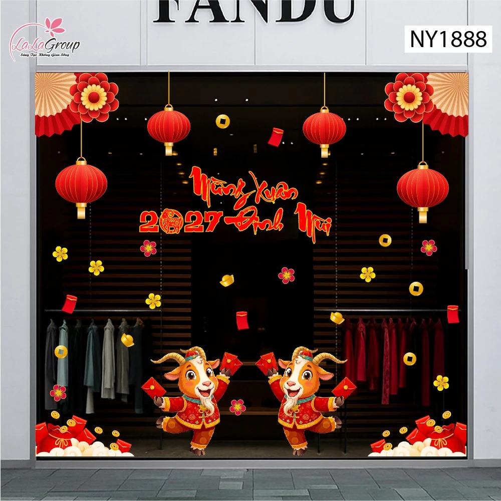 Combo Decal Trang Trí Tết Mừng Xuân Đinh Mùi 2027 Tài Lộc Dồi Dào