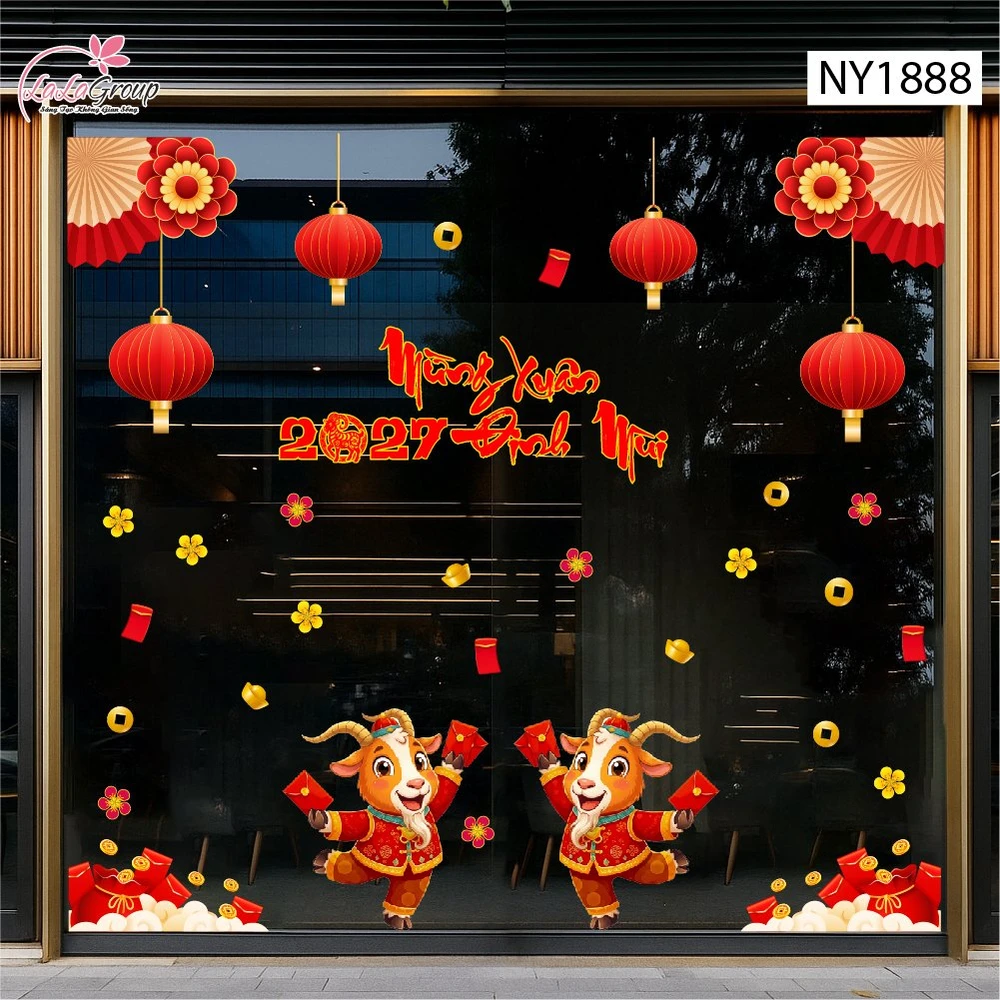 Combo Decal Trang Trí Tết Mừng Xuân Đinh Mùi 2027 Tài Lộc Dồi Dào